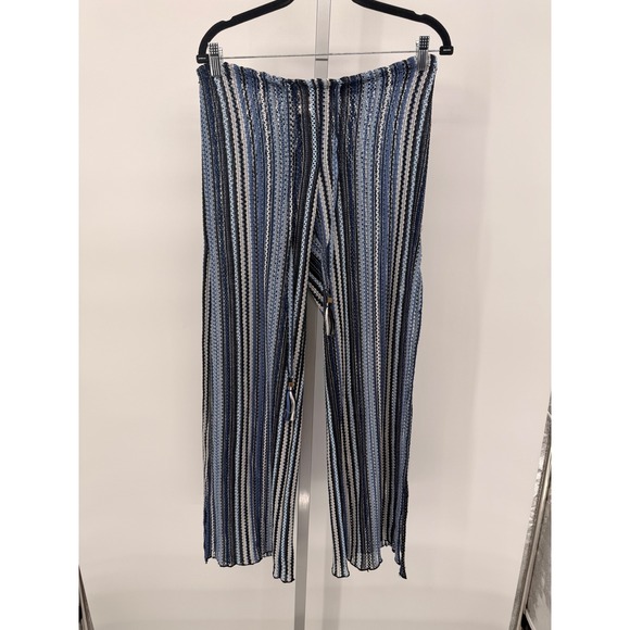 BECCA by Rebecca Virtue Other - BECCA by Rebecca Virtue Blue Striped Knit Beach Cover Up Pants Medium Wide Leg